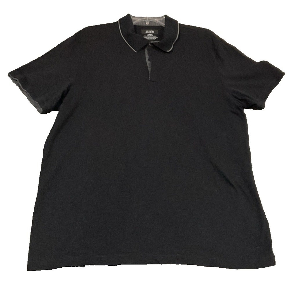 Alfani Regular Fit 100% Cotton Polo Shirt Mens XL Black Performance Short Sleeve